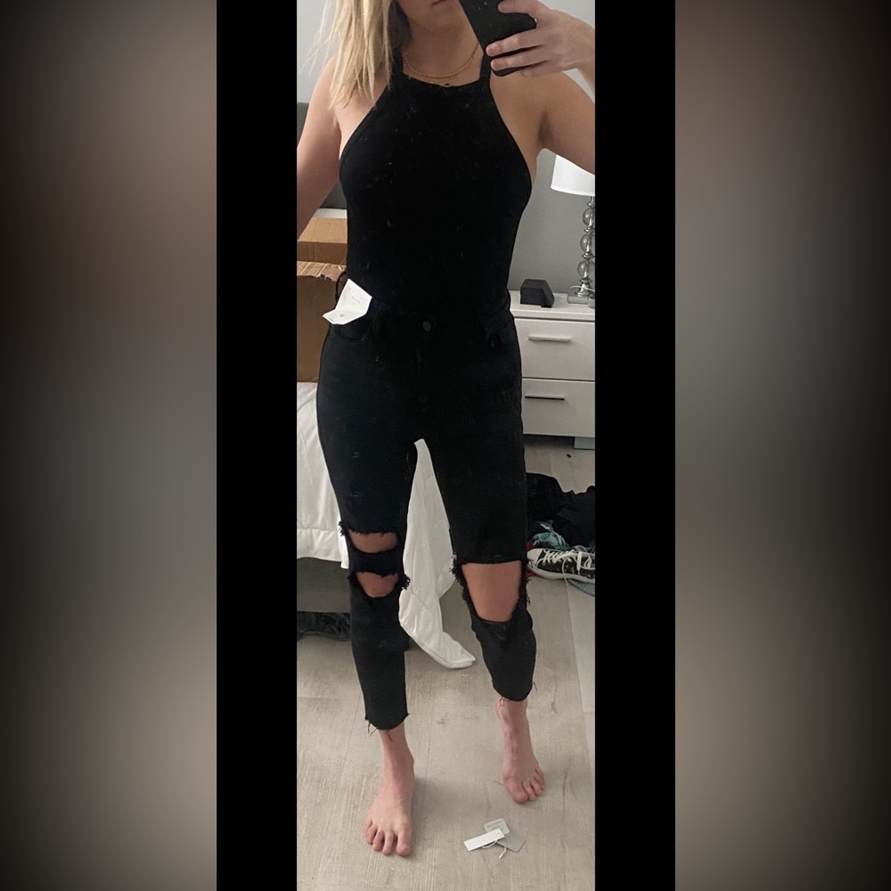 Windsor Black Denim Jeans Distressed Crop 3 High Rise Waist